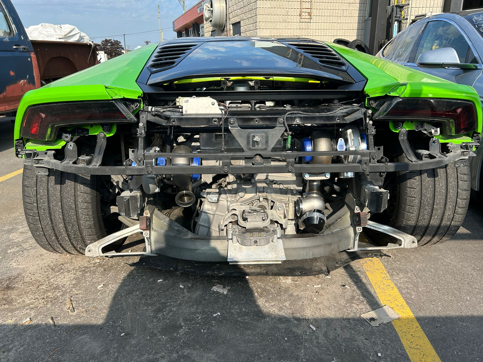 Rear view during reassembly, with the bumper removed.
